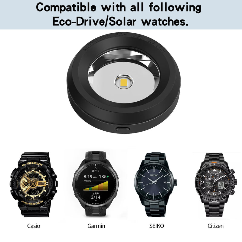 [Australia - AusPower] - Solar Watch Fast Charger-Watch Solar Charger Metal Base, Fast Heat Dissipation, Solar Power Portable Charger, Suitable for Casio/Citizen/Seiko/Garmin Solar Watch Rounkin (Black) Black 