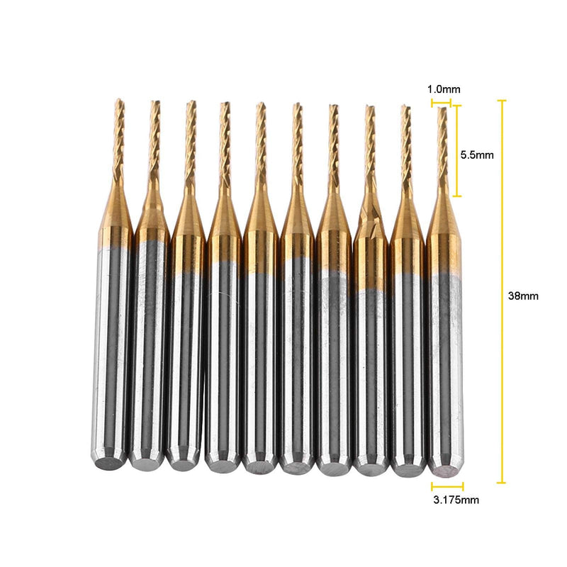 Akozon End Mill Coat Carbide End Mill, Pack of 10 Engraving Bits Cutter 3.175 mm x 1 mm CNC PCB Engraving Bit Set Stitch Tips Burrs
