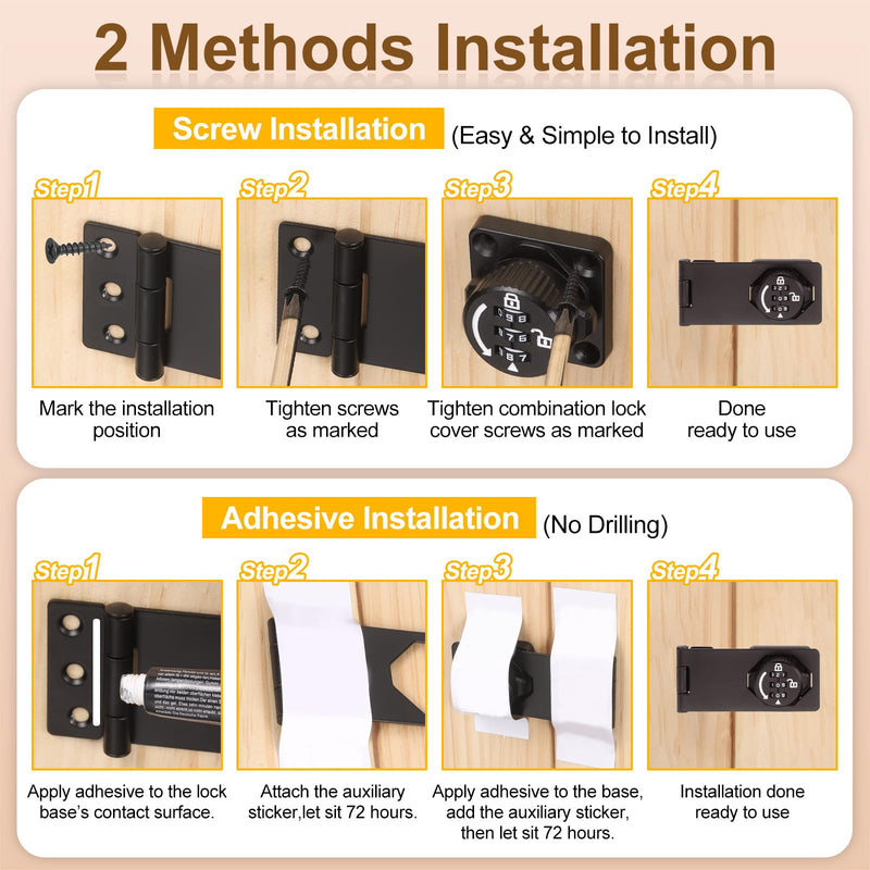 PATIKIL Password Rotary Hasp Locks (5", Black) (2Pcs), Keyless 3-Digit Cabinet Locks with Combination Security Slide Latch, Suit for- Door/Closet/Barn/Bathroom/Outdoor/Garden 5 Inch