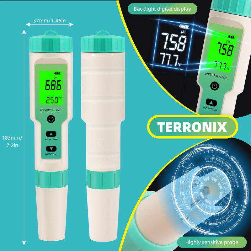 [Australia - AusPower] - Hydrogen Water Tester, 4-in-1 pH H2 ORP Temp Meter, High Accuracy Hydrogen Tester for Water, Portable ORP Meter for Drinking Water, Aquarium, Hydrogen Water Bottle, Home and Lab Use, Pool Green 