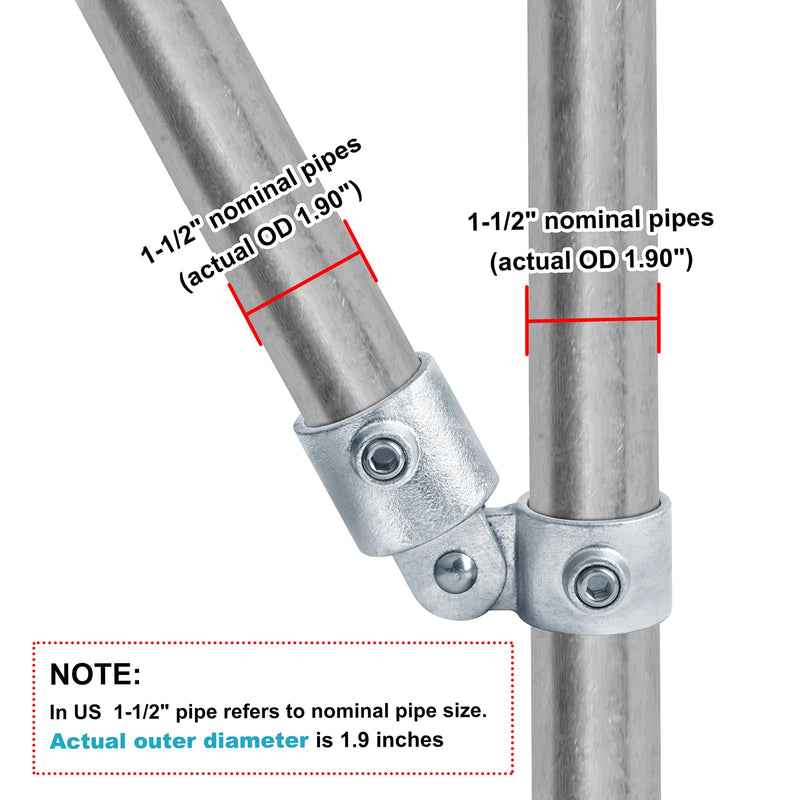 GBGS 2 Pack Swivel Socket Clamps,Fits 1-1/2" Nominal Structural Pipe (Actual O.D. 1.9"),Adjustable 0–180°,Secured with Set Screw