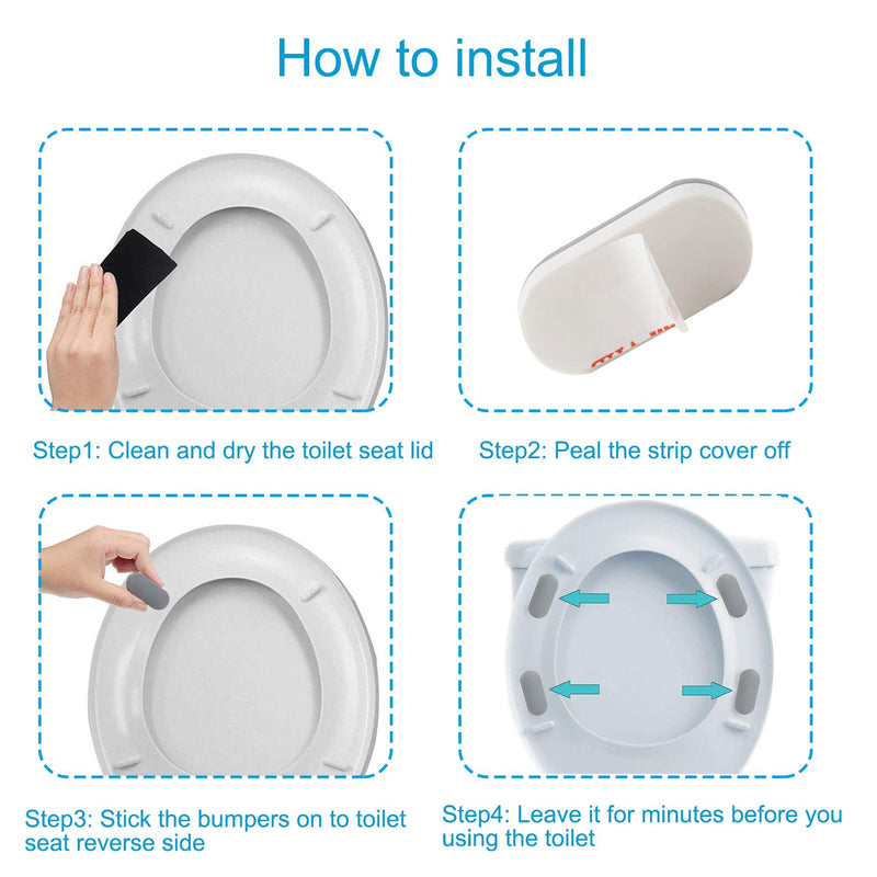 iFealClear 8 Pcs Universal Toilet Seat Bumpers for Bidet, Toilet Lid Rubber Bumpers for Changing Heights, Strong Adhesion Toilet Seat Bidet Buffer with 8 Extra Thickness Pads for Home, Hotel, Hospital Gray