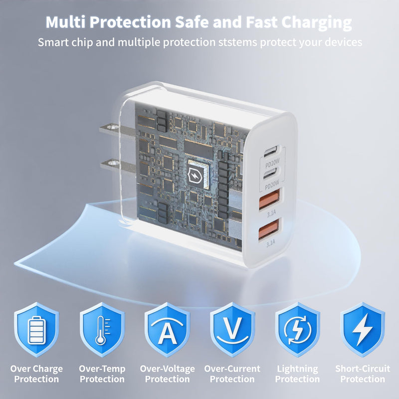 10Foot iPhone 17 16 15 Pro Max Charger Fast Charging,40W 2Pack 4 Port PD&AC USB Charger Block 10FT USB C to C Woven Cable Quick Charging Cord for iPhone 17 Air/17 16 15 Pro/16e/16 Plus/15/15 Pro/iPad 2