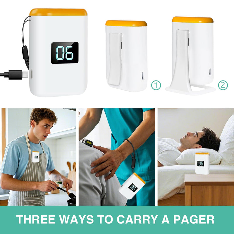 [Australia - AusPower] - Caregiver Pager Wireless Call Button for Elderly Monitoring Vibration Call Bell Medical Alert System with Digital Display for Elderly (6 Call Buttons + 1 receivers) 6 call buttons + 1 receivers 