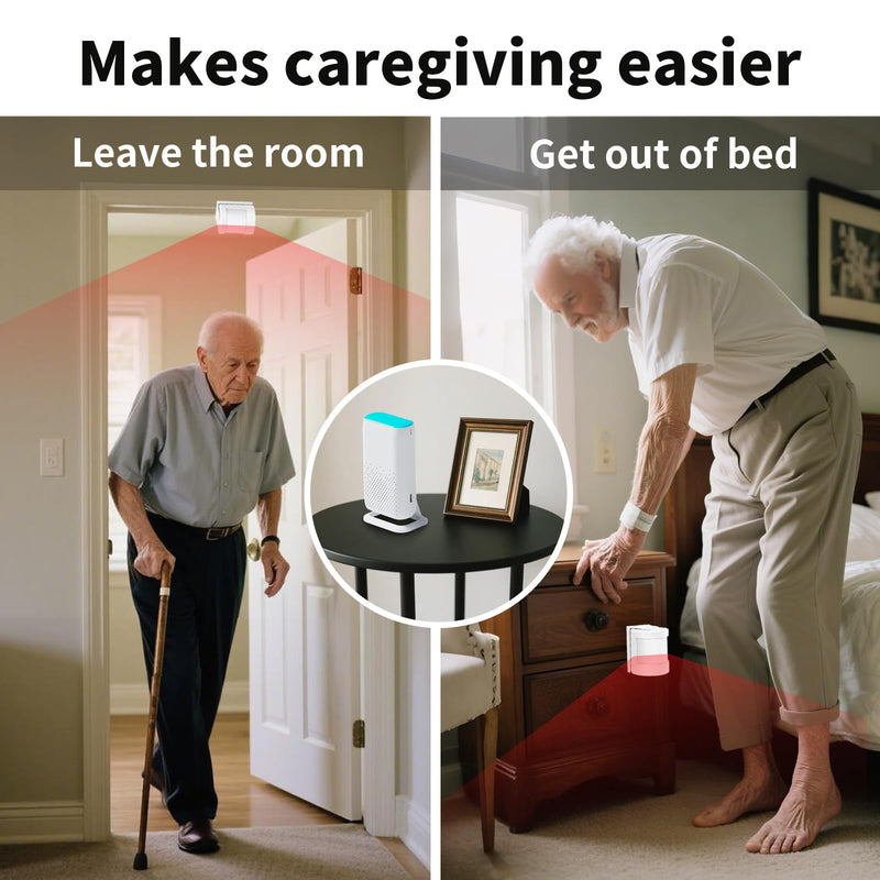 [Australia - AusPower] - Bed Sensor Alarm and Fall Prevention for Elderly, Motion Sensor Alert System with 58 Melody/LED/Vibration Mode, for Patients Seniors Elderly Monitoring at Home 2 Motion Sensors + 1 Receiver 