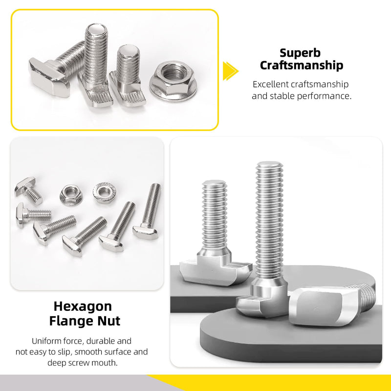 [Australia - AusPower] - 60 Sets M8 T Slot Drop-in Bolt, M8 x 16/20/25/30/35/40mm Hammer Head T-Slot Drop-in Stud Sliding Bolt Screw with Flange Nut for European Standard 40 Series Aluminum Profile 