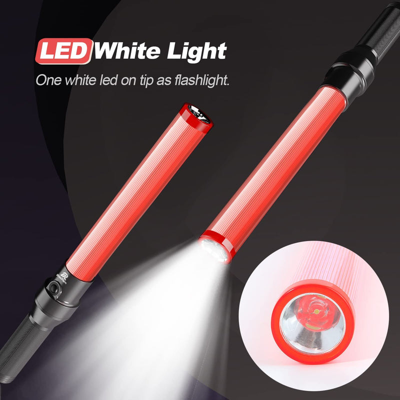[Australia - AusPower] - 4 Pack Traffic Wand, 16Inch Led Traffic Control Baton, Night Safety Light Wands with 3 Flashing Modes, Air Marshaling Signal Wand Plus White LED on Tip for Airport, Parking, Car Directing 4 Pack of 16 inch 
