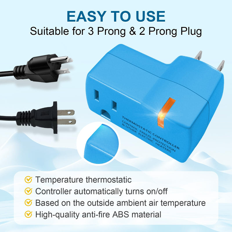 3 PCS Upgraded Thermostat Outlet for Greenhouse and Well House Heater YeloDeer, Auto On 38 °F/Off 50 °F for Heater Pond De-icers Farm RV 3