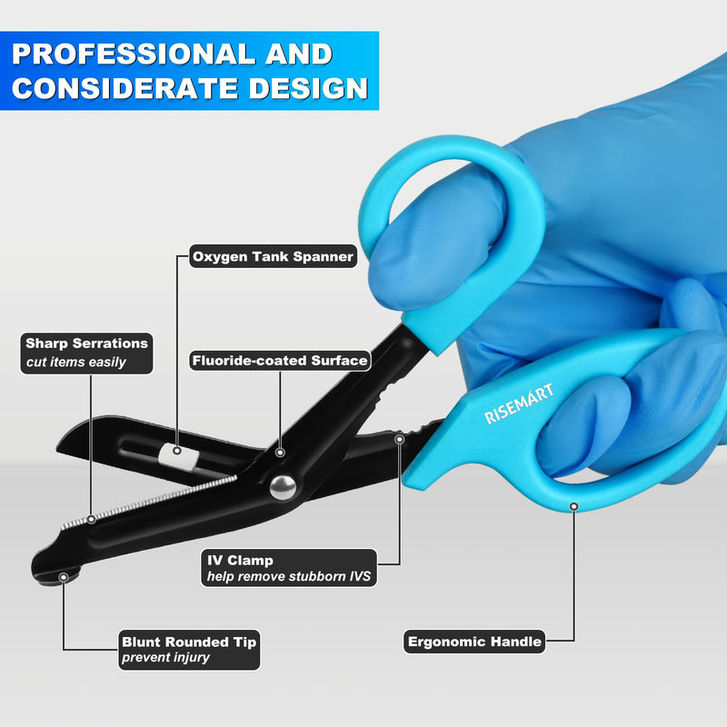 [Australia - AusPower] - Trauma Shears & Pen light for nurses - 7.5" Fluoride Coated Medical scissors and LED Penlight for Nurse, Doctor, First Aid, EMT, EMS, Nursing (Black Bandage Scissor + Black & Blue Pen lights) Blue Scissor and Black&blue Penlight 