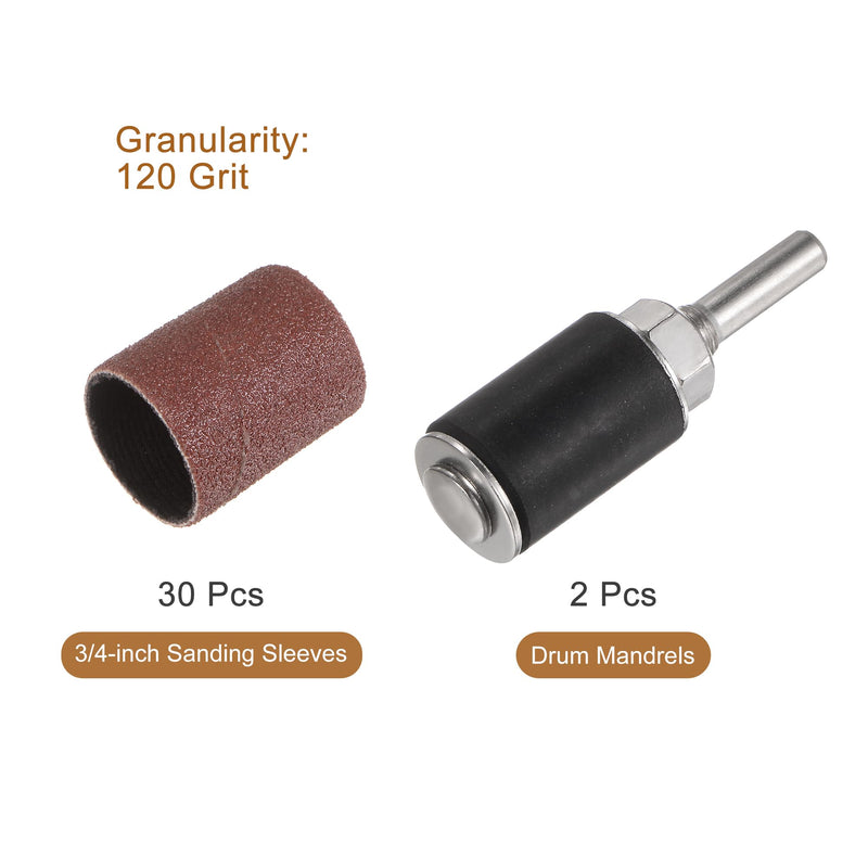 [Australia - AusPower] - uxcell 30 Pcs 3/4 Inch Sanding Sleeves Sandpaper Set 120 Grit with 2 Pcs 0.79 Inch Drum Mandrels for Rotary Tools 