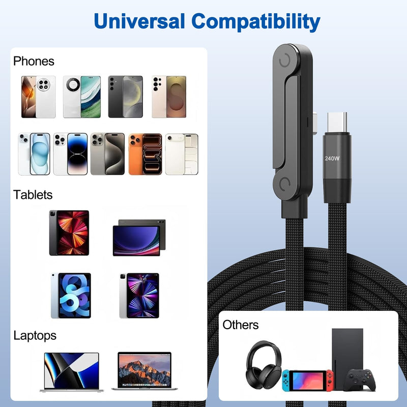 3Pack USB C to USB C Cable with Built-in Phone Stand 90° Right Angle 240W 5FT Nylon Braided Fast Charging Cord for iPhone 17 16 15 Pro Max Plus,MacBook Air/Pro,iPad Pro,Samsung S25,Pixel,iPad(Black) Black