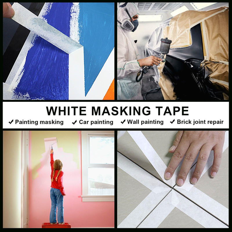 BOMEI PACK 5Rolls White Masking Tape 36mm x 55yds, General Purpose Thin White Painters Tape for Painting, Labeling, DIY Crafting, Decoration and School Projects, Total 275yds