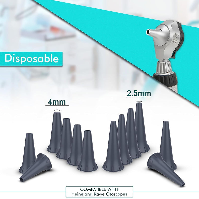 [Australia - AusPower] - 4mm & 2.5mm Otoscope Ear Specula Tips Compatible with welcelln, K.a.w.e, Ries-TER and H.e.i.n.e Otoscopes Disposable Each Size Pack of 100 