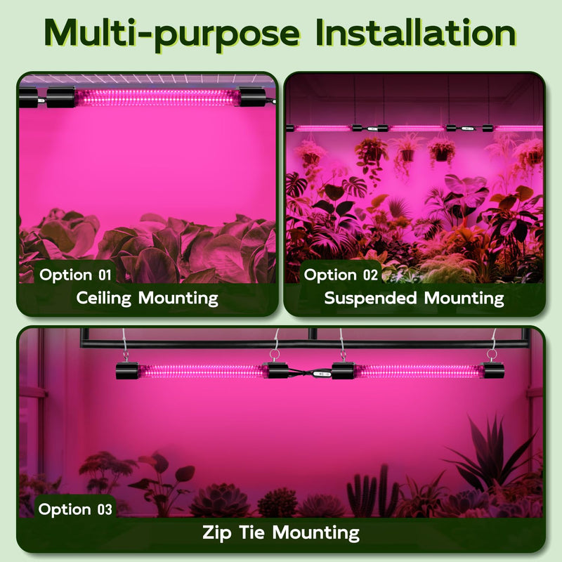 [Australia - AusPower] - Hlite 16inch 2 Pack LED Grow Lights - Linkable Grow Lights for Indoor Plants, Full Spectrum Plant Lights Plug and Hanging Design with Auto On/Off Timer Hanging Grow Light from Seedling to Flowering Black 2 x 20W TIMER 
