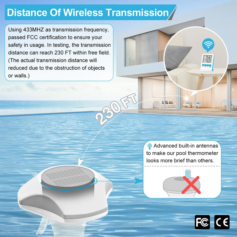 [Australia - AusPower] - Circrane Solar Pool Thermometer, Wireless Floating Digital Thermometer, IPX8 Water Proof, Solar Powered with 150 Days Battery Life for Hot Tub/Ice Bath/Swimming Pool/Aquarium, Blue 