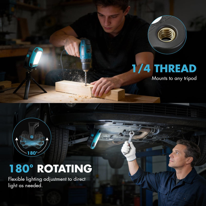 [Australia - AusPower] - 6000mAh Magnetic Work Light Rechargeable, 4000LM 136-LED Magnetic Light with Hook, IP65 Waterproof, 30H Runtime, Portable LED Work Light for Car Repair, Job Site Lighting, Emergency(Blue) 1 Pack Blue 