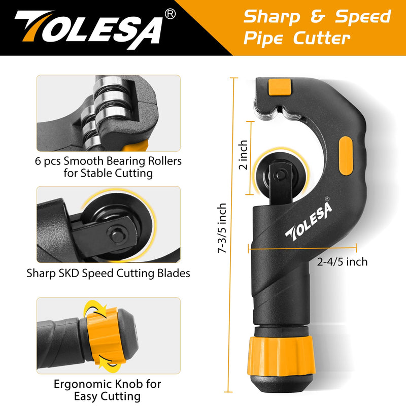 TOLESA Pipe Cutter Tool 3/16-2 Inch(5-50mm) Heavy Duty Metal Pipe Cutter With Deburring Tool Pipe Reamer Sharp Copper Tube Cutter Speed Cutting Tubing Cutter For Stainless Steel Aluminum Brass Pipe