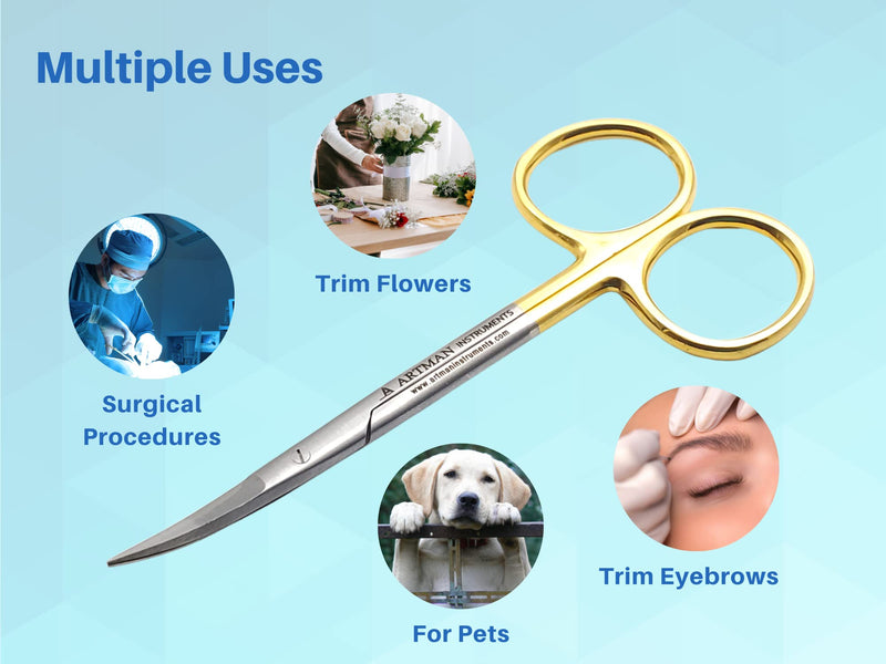 [Australia - AusPower] - Scissors 4.5 inch curved Gold Plated handle Dental Surgical Gum Scissors BY Wise Linkers 