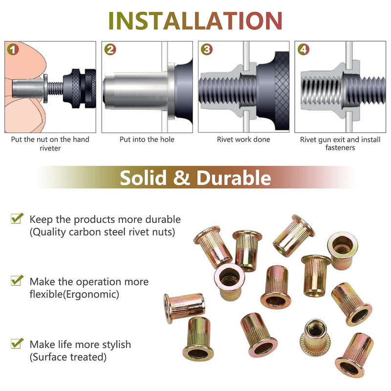 [Australia - AusPower] - 100pcs M6 Rivet Nuts, M6 Flat Head Rivnut Threaded Insert Nuts with Knurled Body, Metric Zinc Plated Carbon Steel Insert Nutsert for Automotive, Furniture, Decoration Brand: PRECIHW 