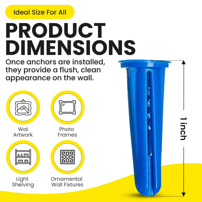 [Australia - AusPower] - Plastic Wall Conical Anchors for use in Drywall, Hollow Walls and Concrete, Brick, or Masonry 10-12 X 1-Inch, 100-Pack 1 Inch 