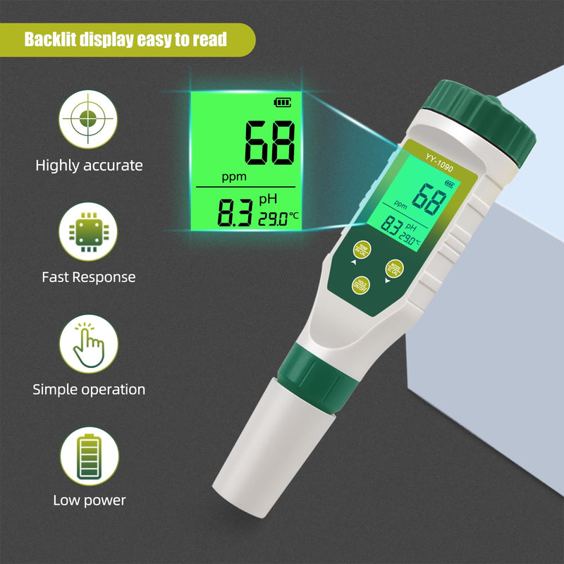 [Australia - AusPower] - pH Meter for Water Hydroponics, 5-in-1 pH TDS EC Salt Tester for Water Nutrient Solution, Simultaneous Display of pH EC Temp for DWC Reservoir Tank, Aeroponic Garden, Growing System 
