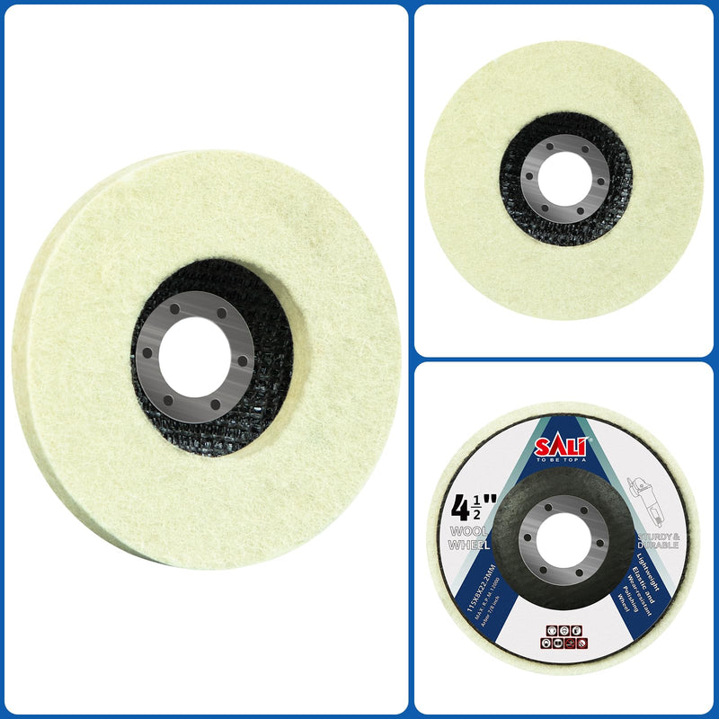 [Australia - AusPower] - SALI 10 Pcs 4-1/2 Inch Wool Felt Polishing Wheel Disc Wool Polishing Wheel Disc for 4.5" Angle Grinder Felt Grinder Polishing Wheel for Metal, Marble Stone, Furniture, Car Net Cover Fiberglass 