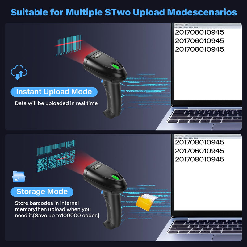 Bluetooth 1D&2D Barcode Scanner, 3-in-1 Bluetooth & USB Wired & 2.4G Wireless QR Barcode Reader, PDF417 Data Matrix Handheld Bar Code Scanner Work with Windows, Android, iOS (TM-10B) Wireless 2D Barcode Scanner