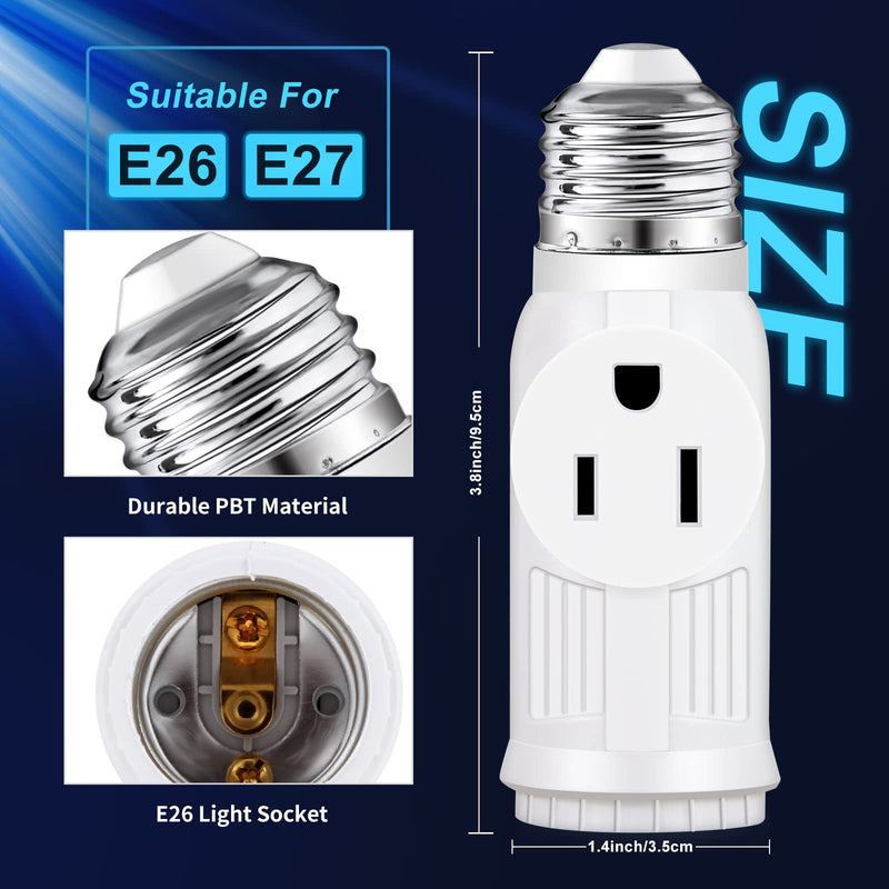[Australia - AusPower] - E26 Light Socket to Plug Adapter - 2 Pack 2/3 Prong Light Socket Outlet - Light Bulb Plug Adapter, Polarized Light Socket Adapter Splitter Converter for Garage Porch (White) White 