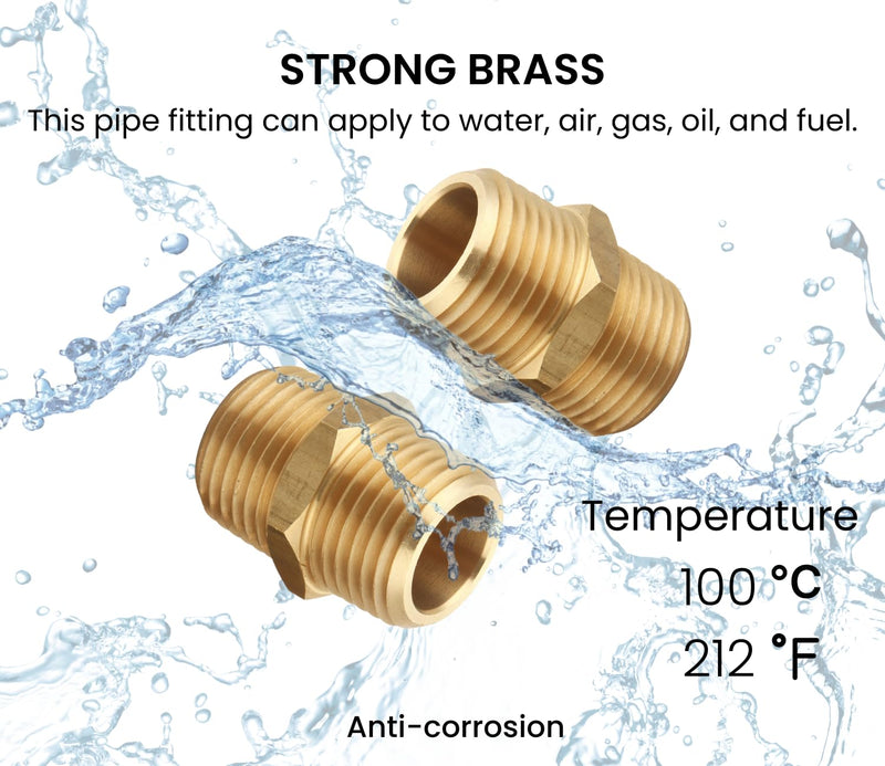 [Australia - AusPower] - 3/4 Inch NPT Brass Nipple Male Pipe Fitting Adapter, Hex Nipple, (3/4 inch x 3/4 inch NPT Male, 2 Piece), Straight Connector Pipe Fitting 3/4" x 3/4" NPT Male 