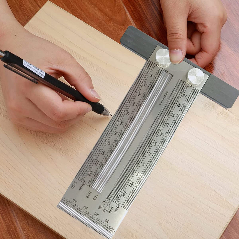 [Australia - AusPower] - Ultra Precise Marking T-Rule Stainless Steel Marking Ruler, T Square Hole Ruler, Stainless Steel Woodworking Scribing Ruler, Positioning, Scribbling Measuring Device for Carpenter, Engineer (400 mm) 400mm 