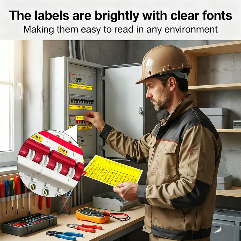 258PCS Circuit Breaker Labels Fuse Box Stickers Electrical Panel Labels for Breaker Box Organization (Yellow)