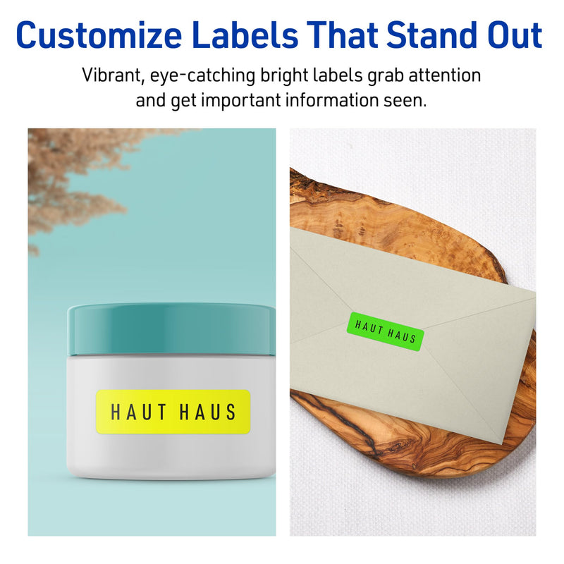 Avery Printable Labels, Sure Feed Technology, 1" x 2-5/8", Assorted Neon Colors (Green, Magenta, and Yellow), Removable Adhesive, Laser & Inkjet Compatible, 360 Blank Labels Total (6479) 1"H x 2 5/8"W