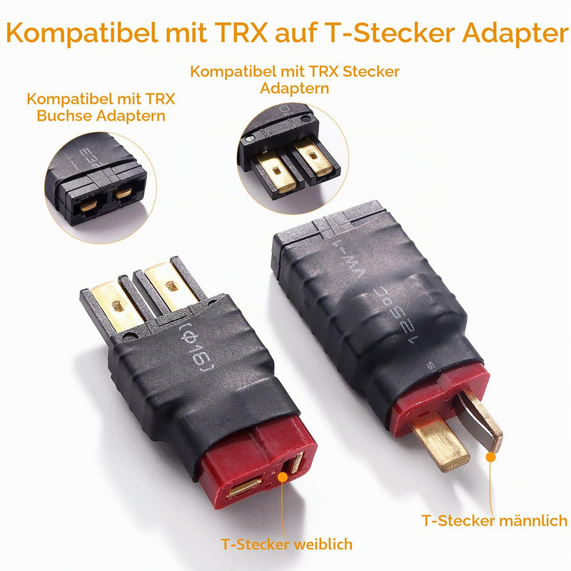 2 pieces connector T-plug to compatible with TRX, compatible with Traxxas male / female to male / female T adapter, for RC LiPo battery Compatible With Traxxas to T-plug
