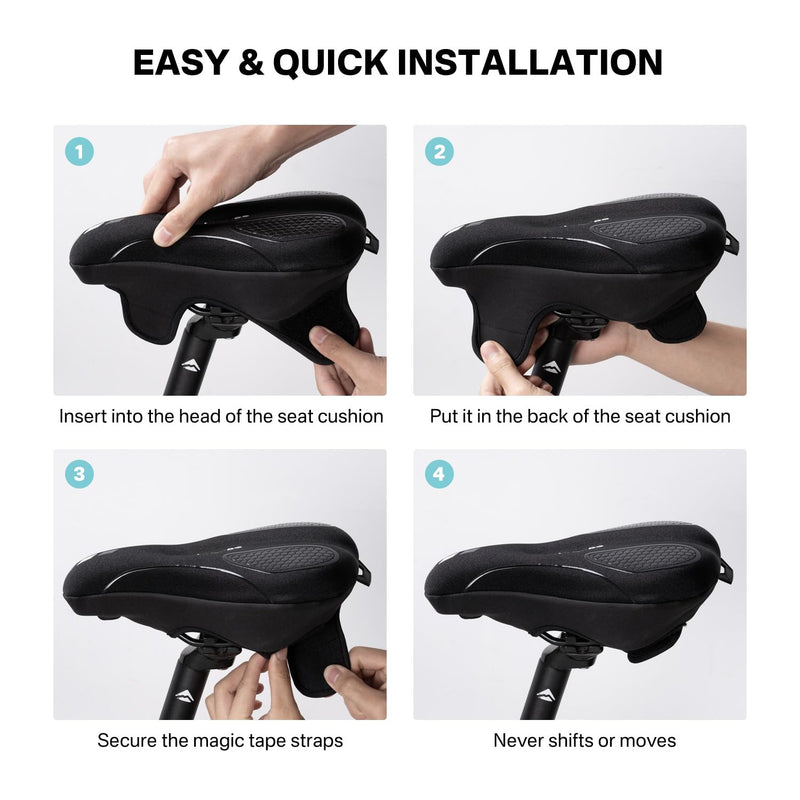 [Australia - AusPower] - YOUNGDO Bike Seat Cushion with Waterproof Cover, Gel Bicycle Seats Pad for Narrow Saddle, Shock Absorbing, Fit for Peloton, BMX, MTB & Road Black M-7.4"W×11.2"L/19cm×28.5cm 