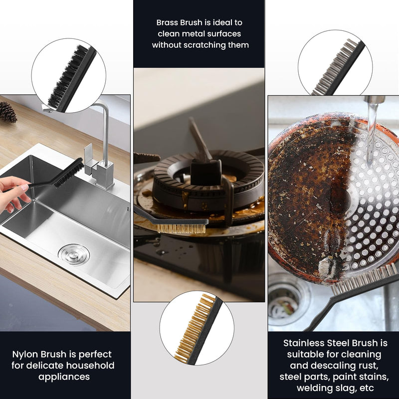 [Australia - AusPower] - 13 Pack Carbon Steel Wire Wheel Brush Set, Wire Brush for Drill, Nylon/Brass/Stainless Steel Bristles Cleaning Supplies Tools Brush for Cleaning Rust, Dirt, Paint Scrubbing, Kitchen, Home 