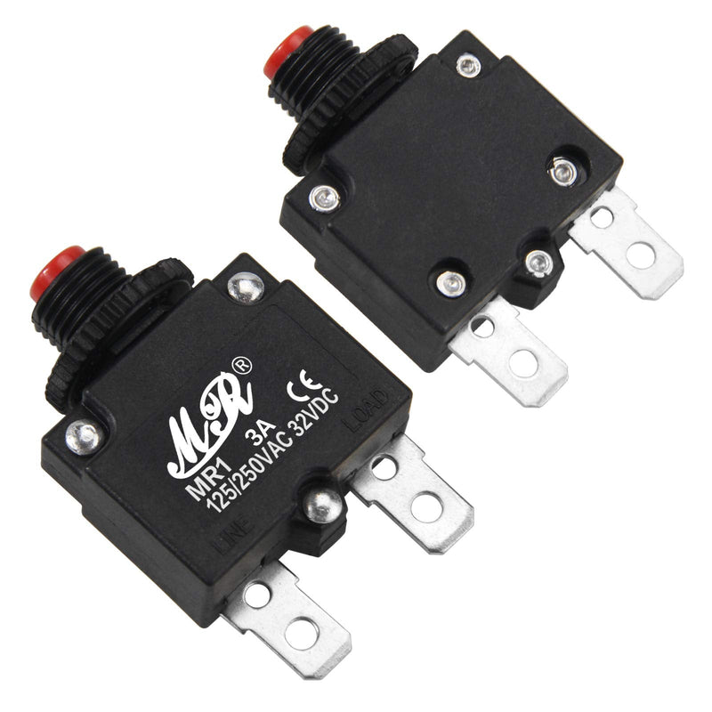 [Australia - AusPower] - 3 Amps Thermal Circuit Breakers 125/250V AC 32V DC Push Button Manual Reset Overload Protector Switch 3A 2 Pack 