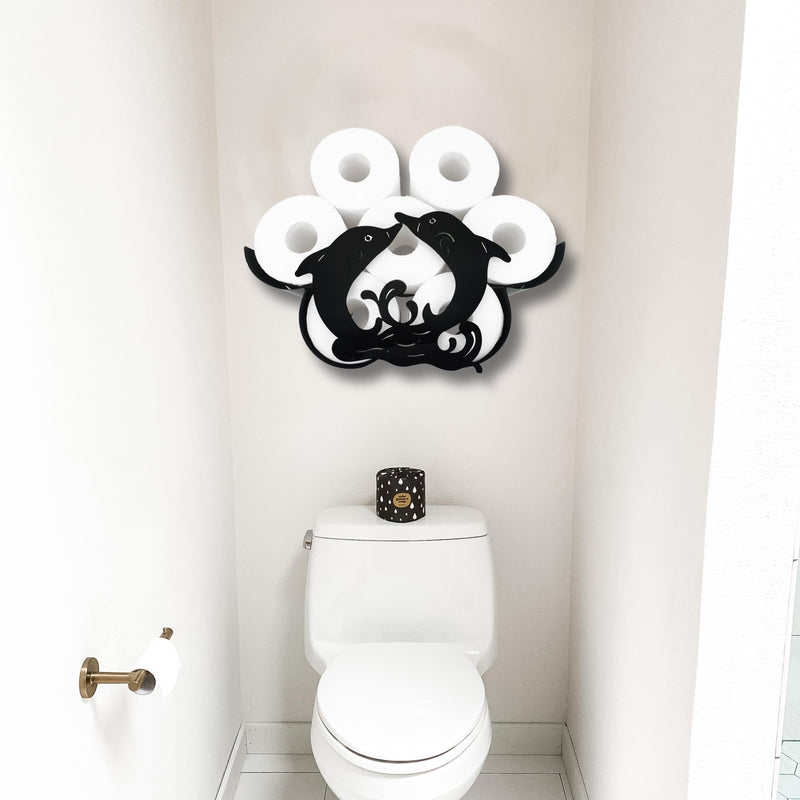 Dolphin Wall-Mounted Toilet Paper Holder: Stylish Bathroom Storage for 8 Rolls, Decorative Metal Design, Corrosion Resistant, Easy to Assemble, Space-Saving & Whimsical Dolphin Accent Dolphin B