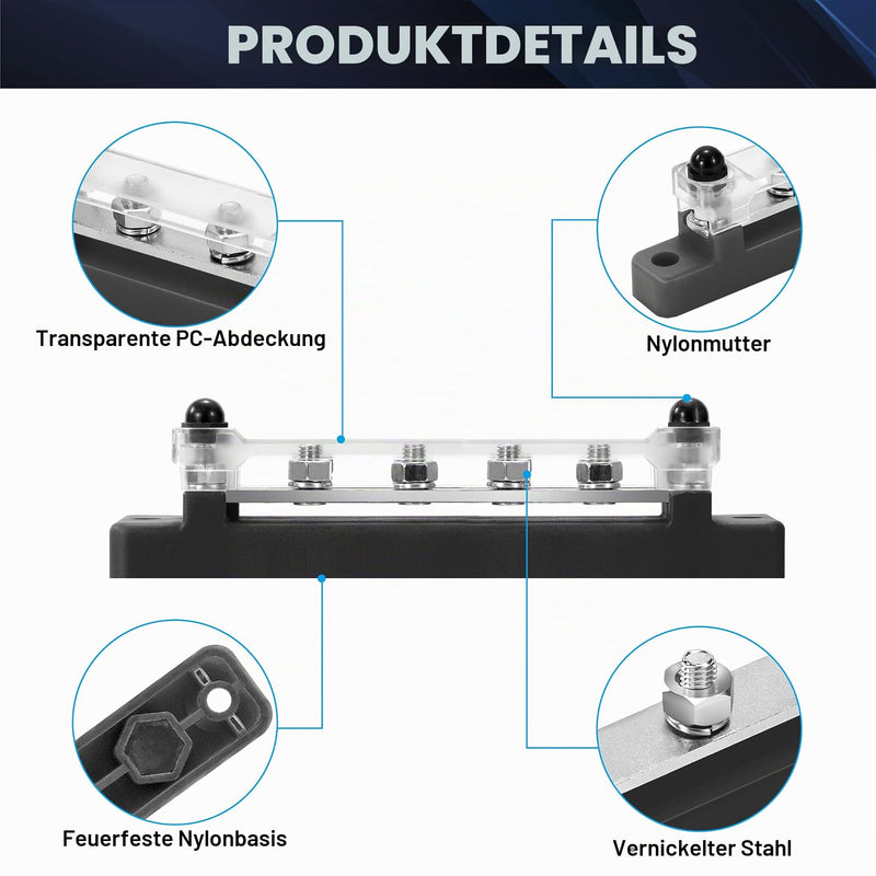 QIMEI-SHOP Busbar 12V-48V DC Busbars Distribution Block Power Distribution Block 150A Busbar with 6 x M6 Connection Bolts for Car RV Boat Black M6 Black