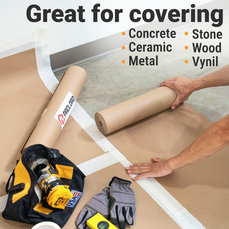Floor Protection Paper 24" x 166 ft - USA-Made Brown Rosin Paper Roll, 7 Mil Heavy-Duty Builders Paper for Painting, Construction, Hardwood Floor Cover - Protection from Paint, Dust, Foot Traffic 332 sq ft (24" x 166' Roll)