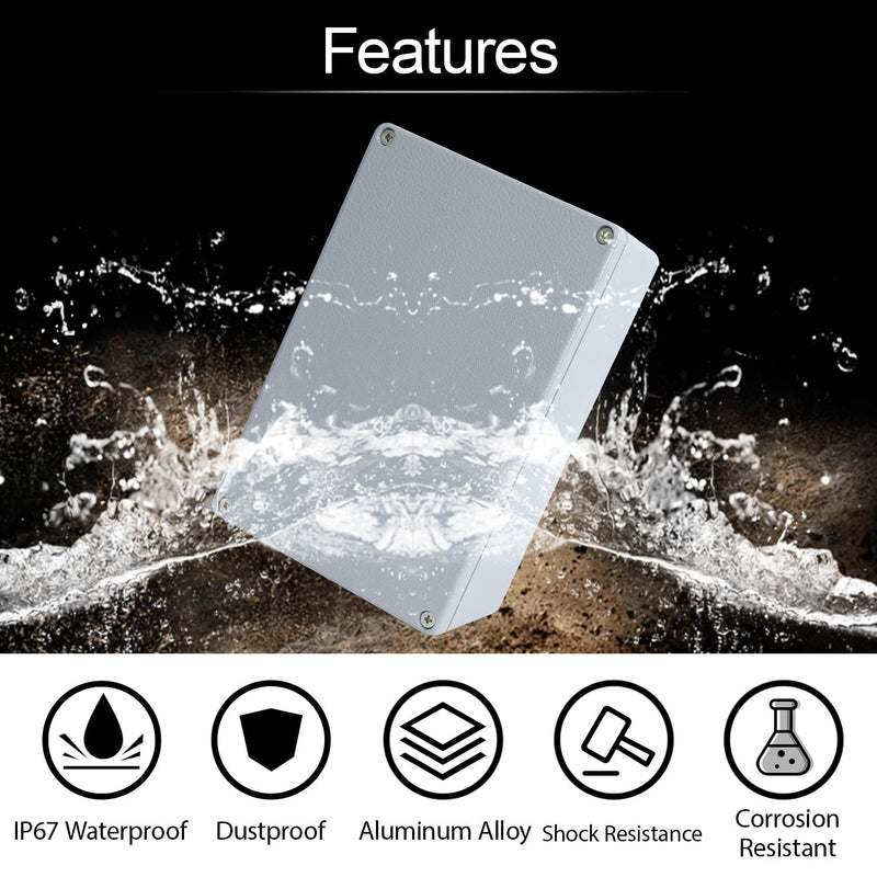 LeMotech Junction Box, Aluminum Alloy Metal Electrical Box, IP67 Waterproof Dustproof Project Box, Outdoor Universal Enclosure, Grey 7.4x4.7x3.0in (188x120x78mm) 7.4"x4.7"x3.0"