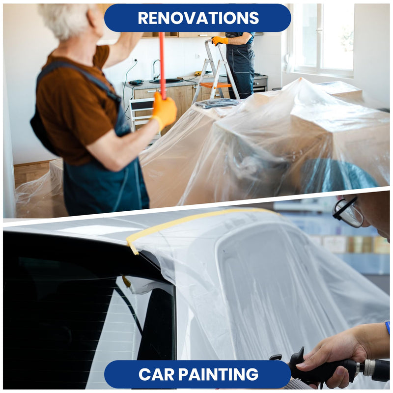 ADHES Pretaped Masking Film with Dispenser, 550mm x 33m (22in x 108ft), Paint Protection Plastic Drop Cloth for Painting, Automotive, Furniture and Floor Covering 22in x 108ft 1