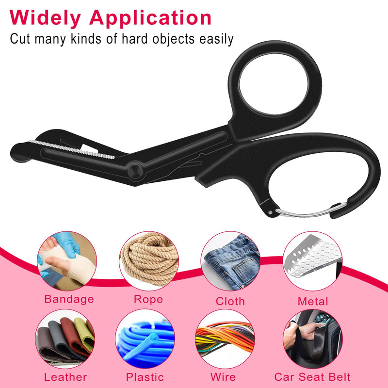 [Australia - AusPower] - 2 Pack Medical Trauma Shears Nurses Shears Medical Scissors 7.5" Stainless Steel Bandage Scissors with Carabiner Fluoride Coated Premium Blades Patented Scissor for Nurses Doctor Black and Pink 