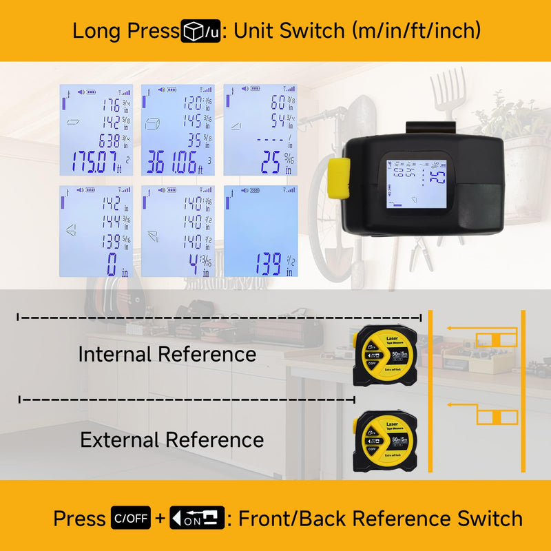 2-in-1 Digital Tape Measure with Laser, Rechargeable Laser Measuring Tool | 164Ft/50m Laser Measure & 16Ft/5m Auto-Lock Tape | w/Backlit LCD Display, Area & Volume Calc | Ft/in/M/Ft+in Units