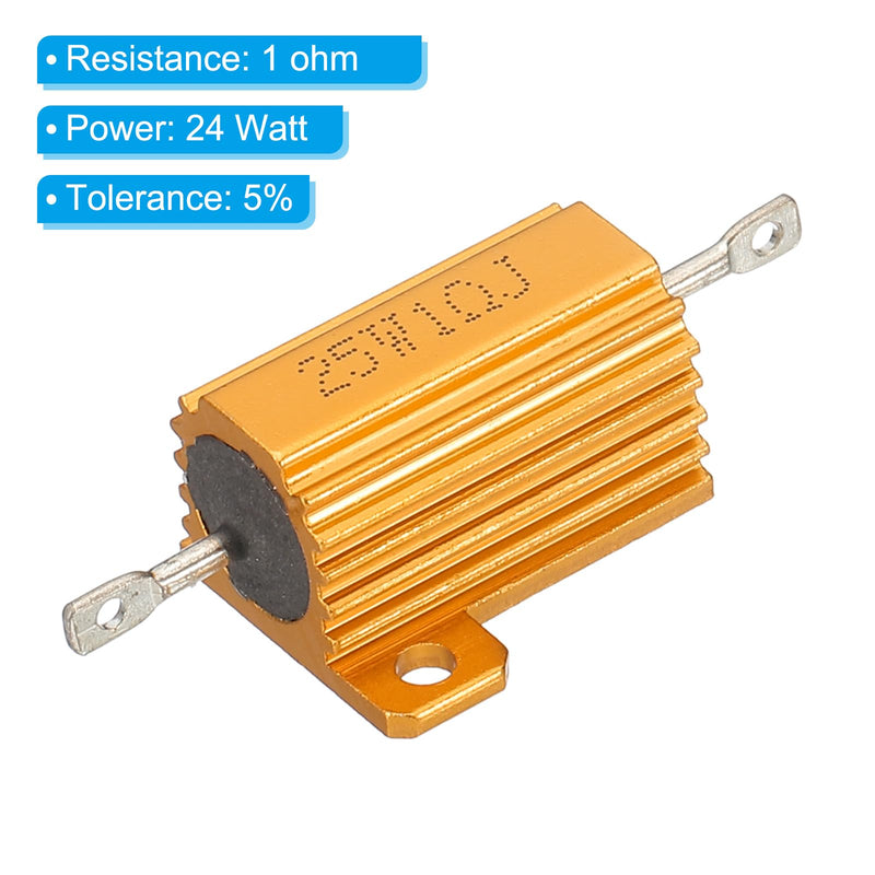 PATIKIL 2 Pieces 25 W 1 Ohm 5% Tolerance Aluminum Housing Resistors Set Resistance Assortment with Screws Wire Wound Potentiometer Power for Machines Electronics DIY Project Golden 1 Ohm 25 W