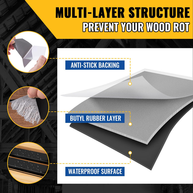 VIVIDA Butyl Joist Tape for Decking 1-5/8" × 50' (2 Roll), Waterproof Deck Joist Butyl Sealant Tape for Wood Beams, Roof 1-5/8"×50′ (2 Rolls)
