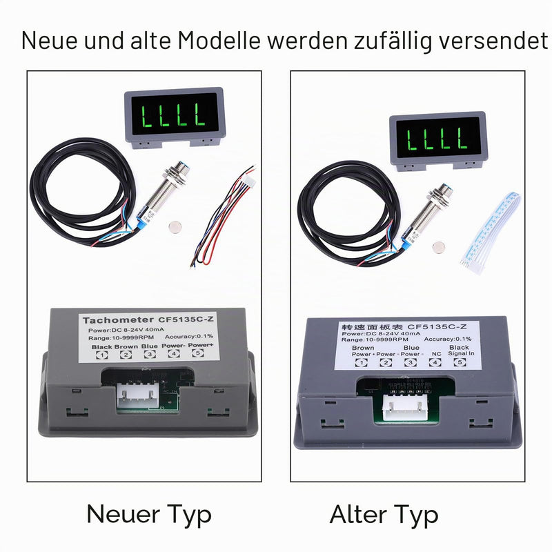 Motor LED Speedometer, DC 8-24V 40mA 10-9999RPM 4 Digital LED Tachometer with Hall Proximity Switch Sensor NPN Green for Industry
