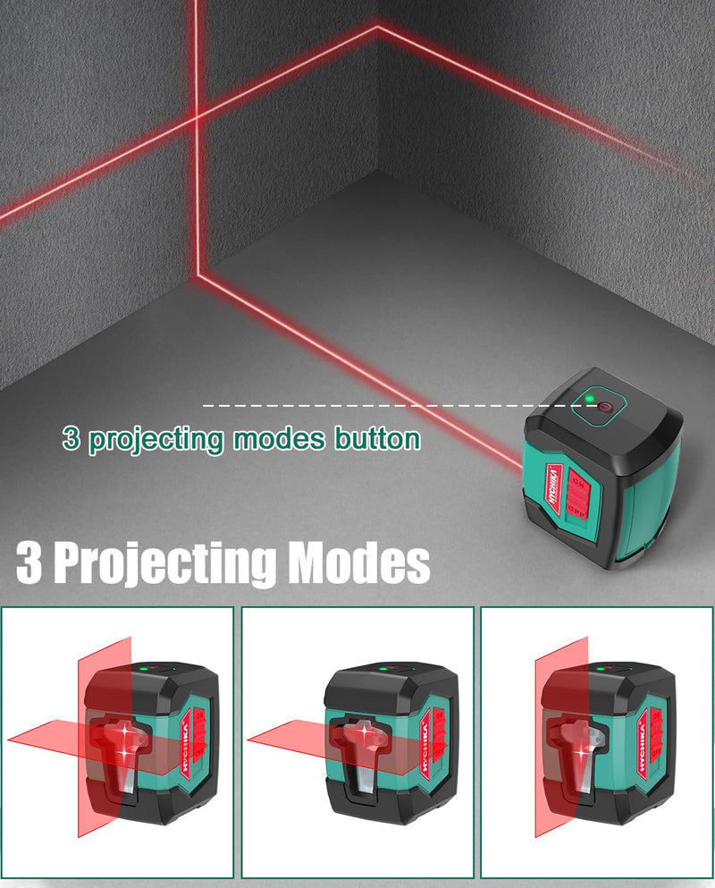 [Australia - AusPower] - Laser Level, HYCHIKA 50 Feet Cross Line Laser with Dual Modules, Self Leveling Laser Level, Switchable Self-Leveling Vertical and Horizontal Line Construction Picture Hanging, Battery Included Red 