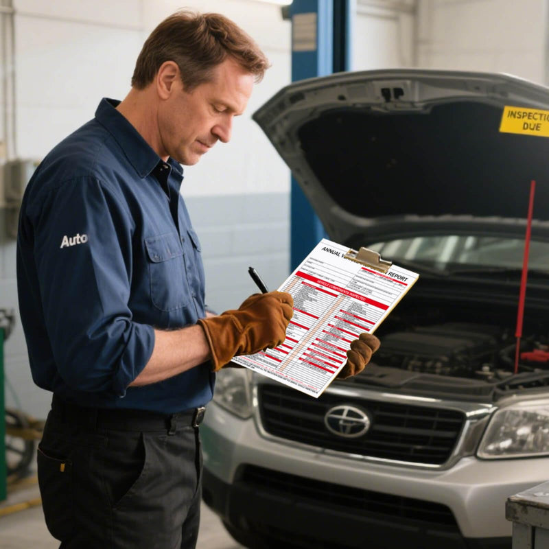 20-Pack Annual Vehicle Inspection Report Forms with Red FMCSA Aluminum Labels, 3-Ply Carbonless with Tearing Line, Durable & Easy to Use for Driver Vehicle Inspections, DOT Compliant