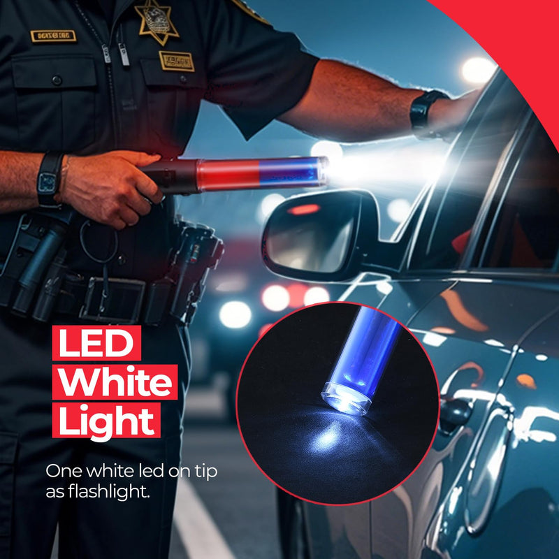 [Australia - AusPower] - Traffic Wand Rechargeable, 10 Inch Traffic Control Baton Light with 4 Flashing Modes and 1 White LED on Top, Air Marshaling Signal Wand with Side Clip for Airport, Parking, Car Directing, 1 Pack Red Blue 