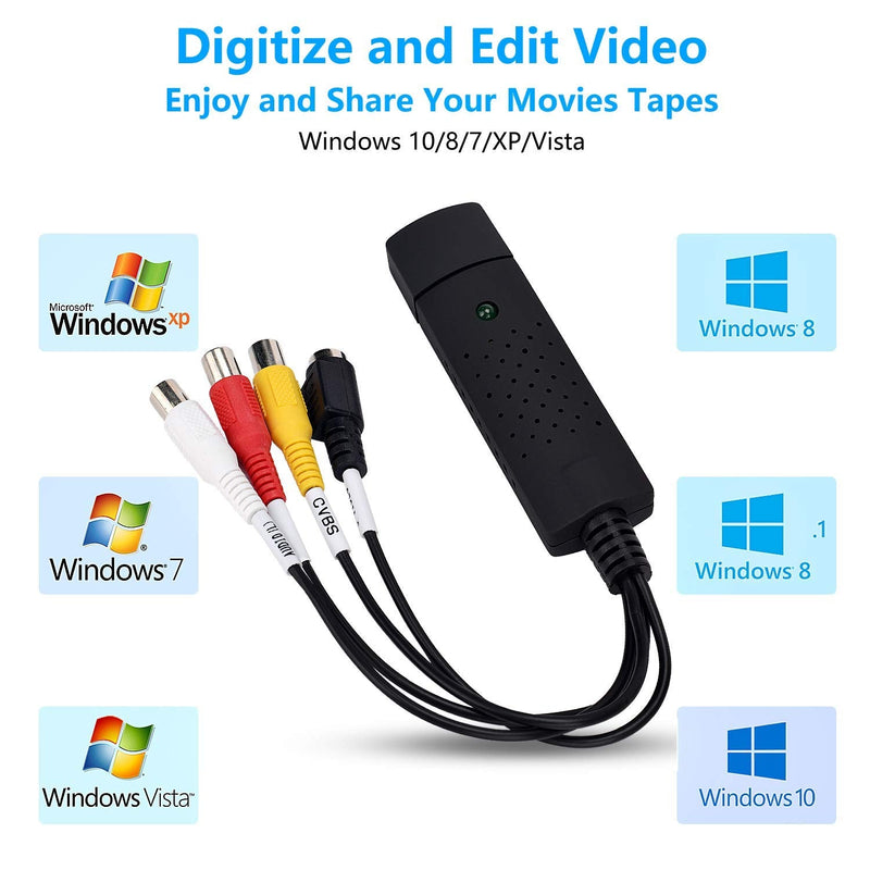 [Australia - AusPower] - USB Audio Video Converter, VHS to Digital Converter, Video Capture Card Digitize from Analog Video VCR VHS DVD, for Windows 7 8 10 